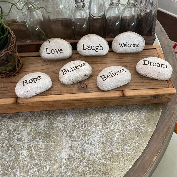 Creative Coop “Word Garden Stones” beautifully etched W/LOVE, HOPE, DREAM ETC - Picture 1 of 3